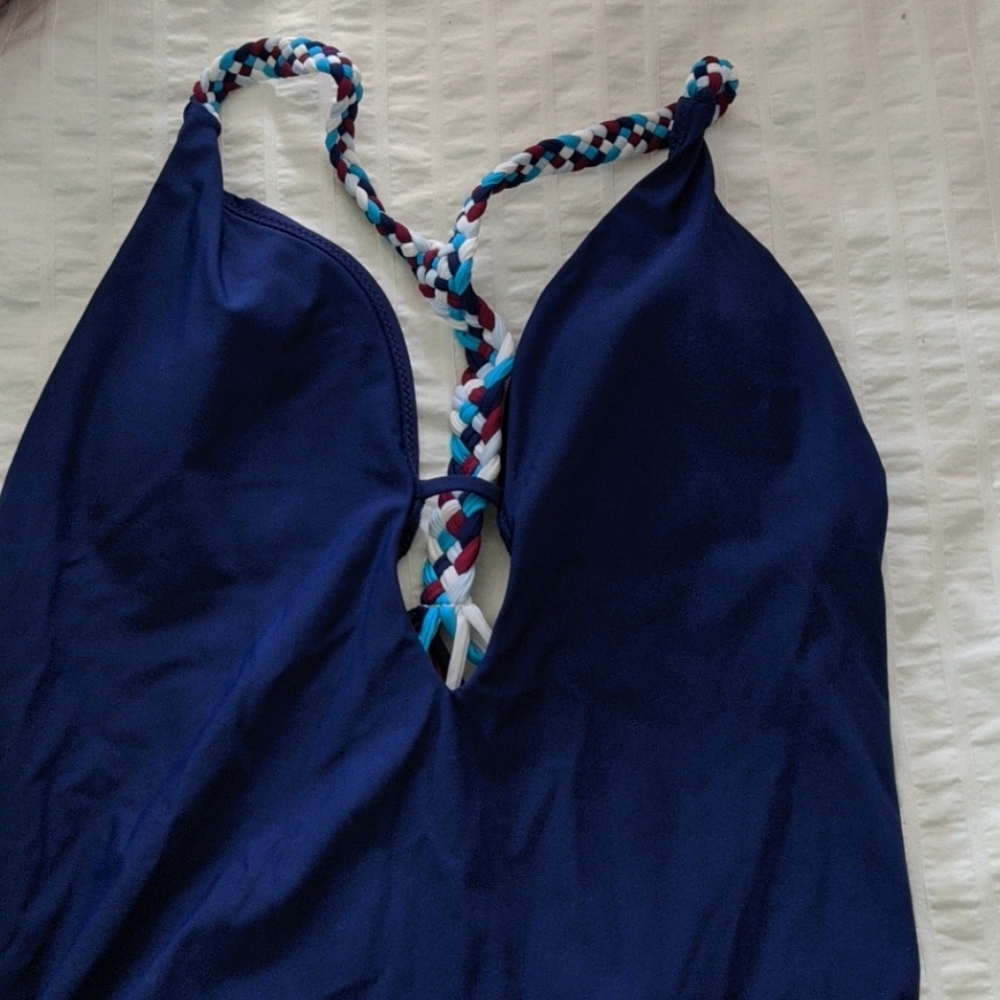 Navy blue w/ multi color braid detail bathing suit
